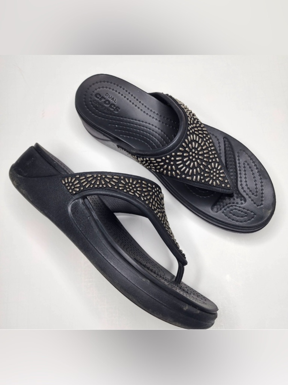Crocs Women's Monterey Diamante Wedge Sandal Black